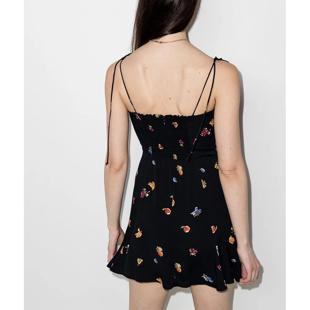 Fruit Print Summer Dress 2021 Women Clothing Sweetheart Neck Sleeveless Sexy Party Dress Tie Spaghetti Strap Black Mini Dress