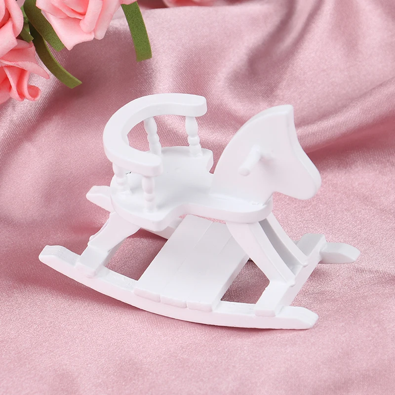 1/12 Dollhouse Miniature White Wooden Rocking Horse Chair Nursery Room Furniture Toys Doll House Ornament Accessories