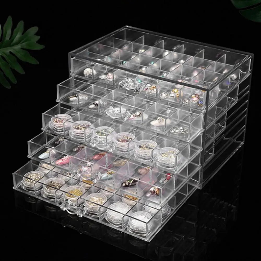 120 Grids Transparent Acrylic Nail Display Showing Shelf Organizer Makeup Manicure Jewelry Drawer Cosmetic Storage Box