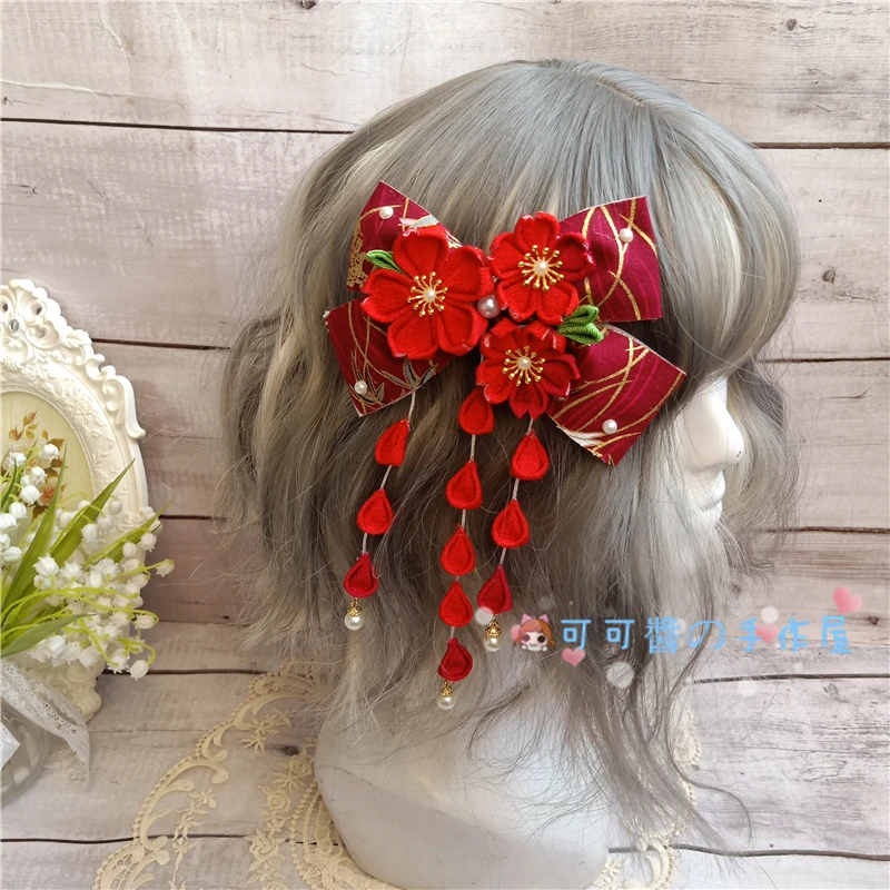 Japanese-style GIRL'S And Wind Barrettes Accessories New Year Wine Cherry Blossoms Kimono Famous Prostitute Lolita Chinese-style