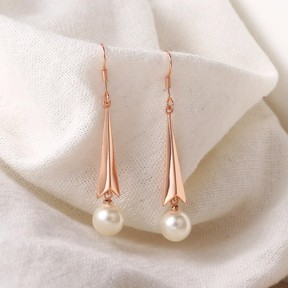 ZHOUYANG Imitation Pearls Earrings For Women Aesthetic Cute Rose Gold Color Piercing Earing Wedding Bride Wholesale Jewelry E188