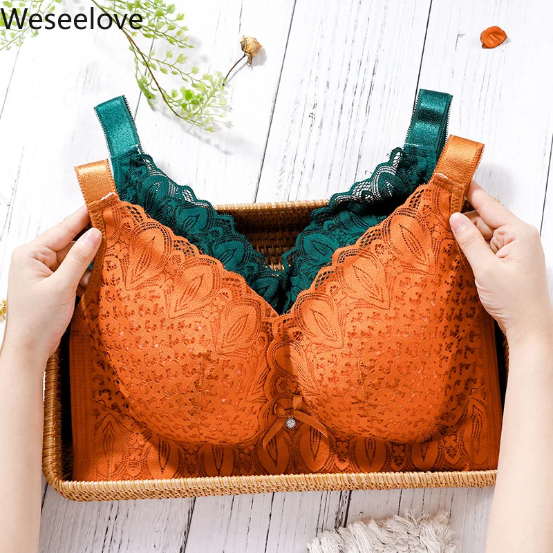 

Weseelove Women Bra Without Bones Lace Pink Underwear Push Up Plus Size Lingerie Large lette Top Wireless X46