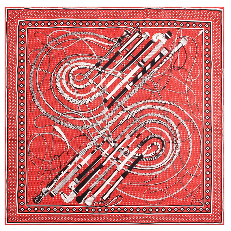 POBING Manual Hand Rolled Twill Silk Scarf Women Geometric Belt Square Scarves Echarpes Foulards Femme Wrap Bandana Hijab 90CM