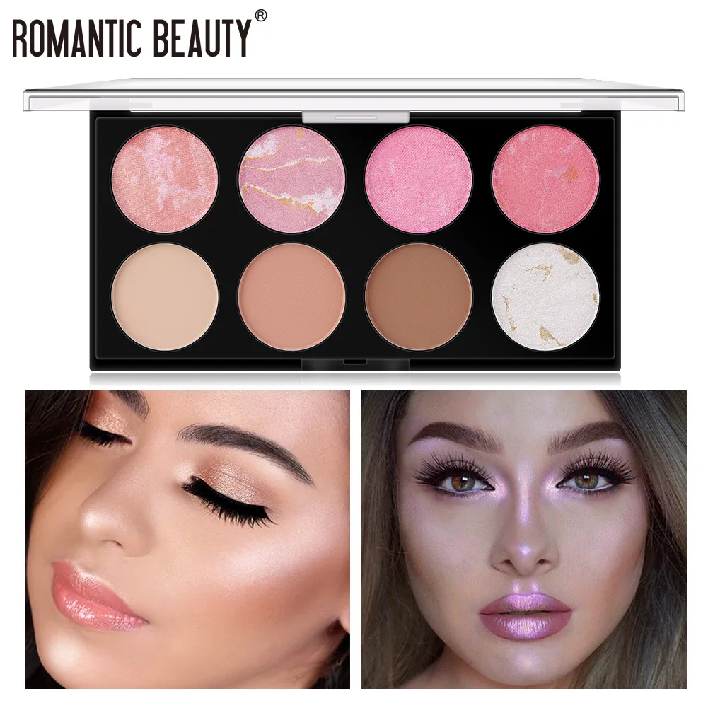 Paleta de belleza romántica 6 en 1, resaltador facial, colorete, maquillaje, abrillantador facial, paleta de polvo, bronceador dorado