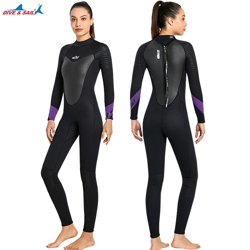 

Women Wetsuit, 3mm Neoprene Full Wetsuit Long Sleeve Scuba Diving Suits with Back Zipper UV Protection Full Body Swimsuit