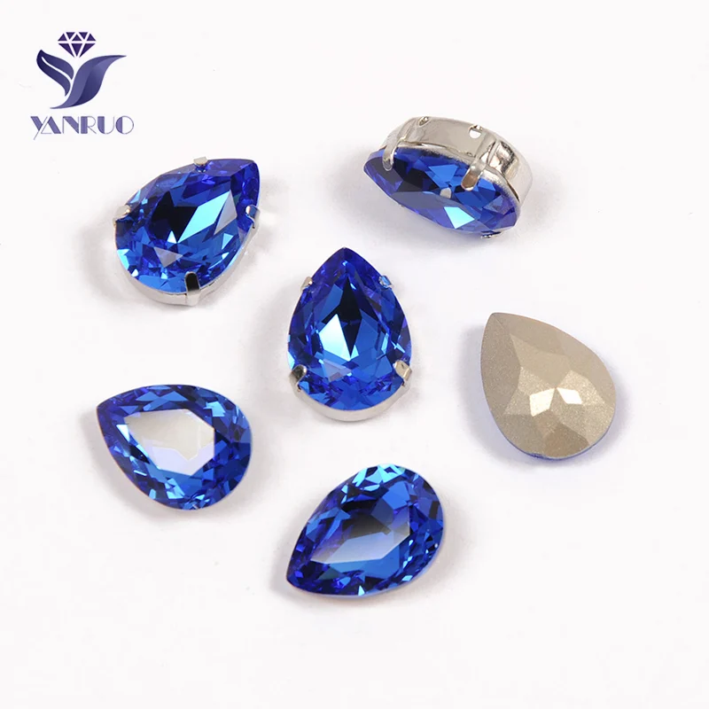 YANRUO 4320 Drop Sapphire Sewn Stones Everything For Sewing Wedding Dress Hanmade Glass Needlework Rhinestones On Clothes