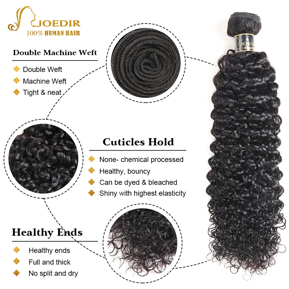 Joedir Kinky Curly Bundles with closure Human Hair bundles with closure Brazilian Hair Weave 3 Bundles With Closure Remy Hair