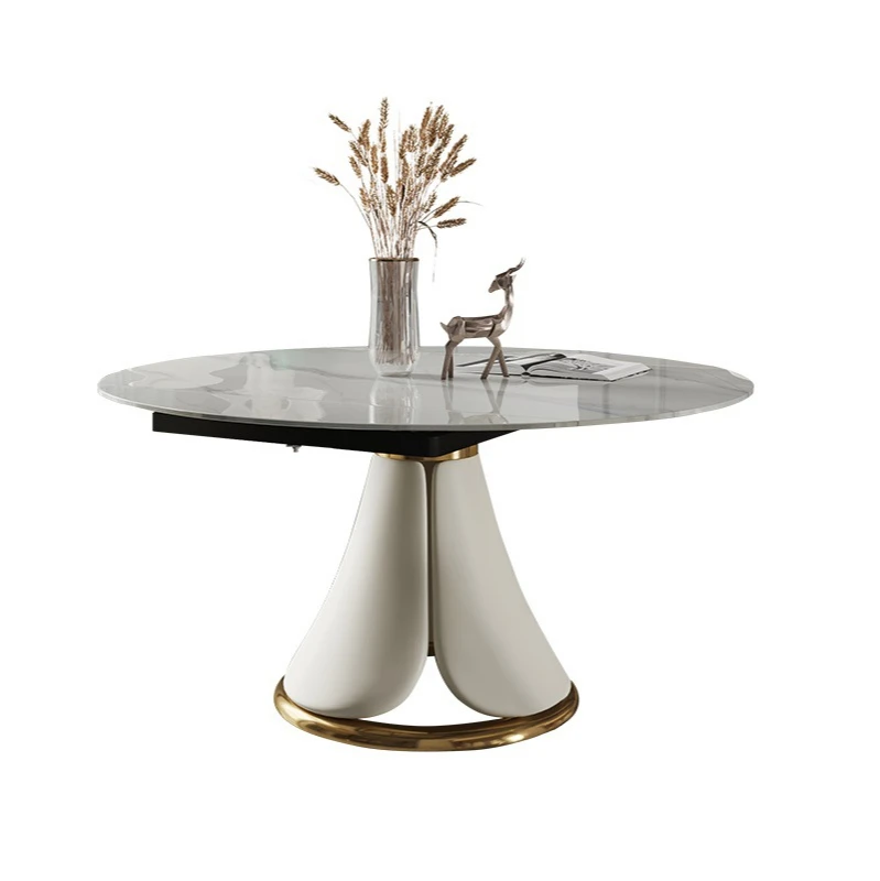 Rotating table can be retractable square to round household light luxury rock plate folding dining table