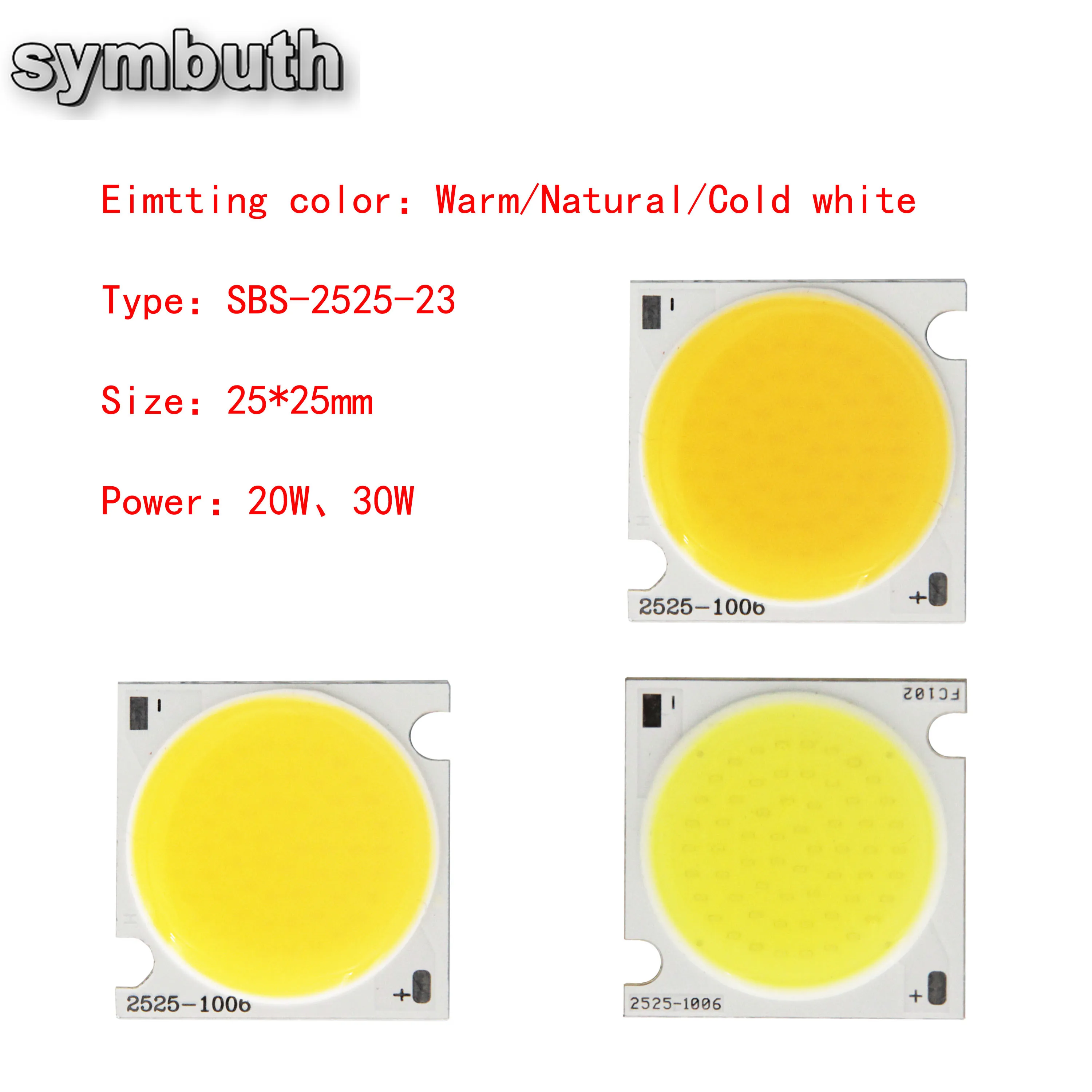 SYMBUTH LED COB 25*25mm 20W 30W High Bright Module Led Lighting Fixtures & Components COB Source for Downlight