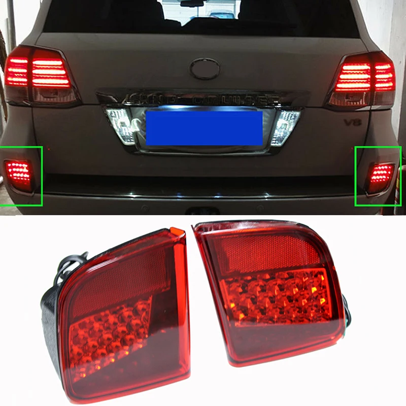 2pcs LED Rear Bumper Reflector Tail Rear Fog Lamp Brake Warning Light  For Toyota Land Cruiser 200 LC200 2008 2009 2010 - 2015