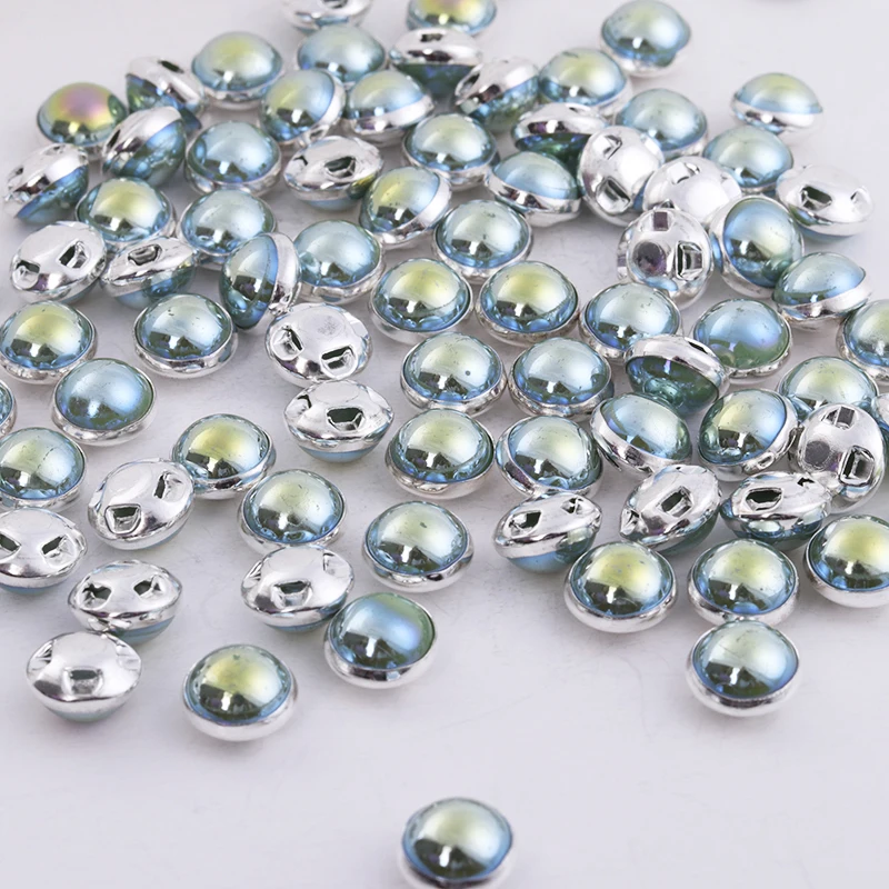 RESEN Top Grade Gold Sewing Pearl Bead  Sky Blue AB 6mm 8mm Mix Color Claw Rhinestones Sew On Pearls Button For Fabric Clothes