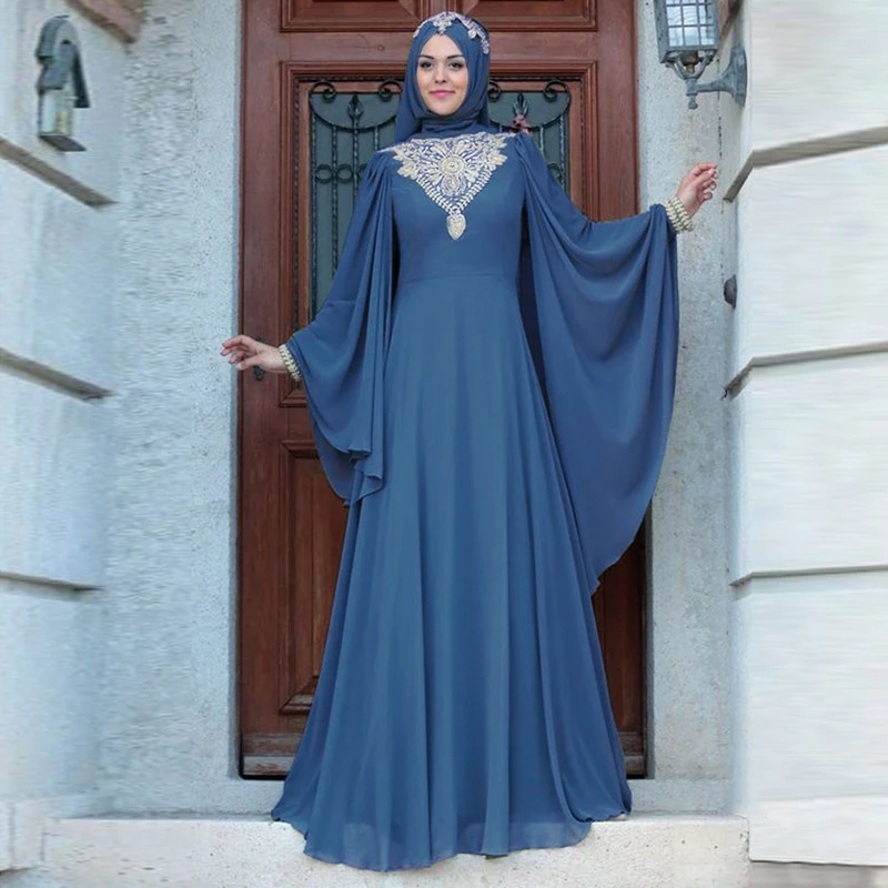 Ramadan Abaya Dubai Farasha Evening Maxi Dress Muslim Women Kaftan Robe Arab Robe Turkish Batwing Sleeve Cocktail Party Gown