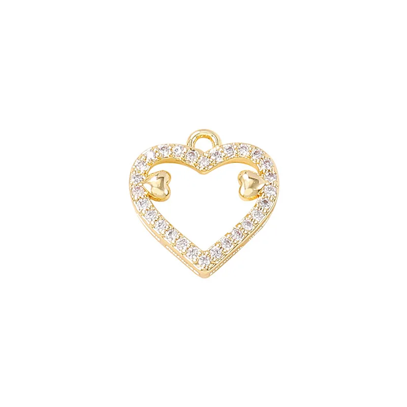 

Factory Wholesale Gold Color Brass and Zircon Heart Charms Pendants Necklace and Bracelet Earring Diy Jewelry Accessories Parts