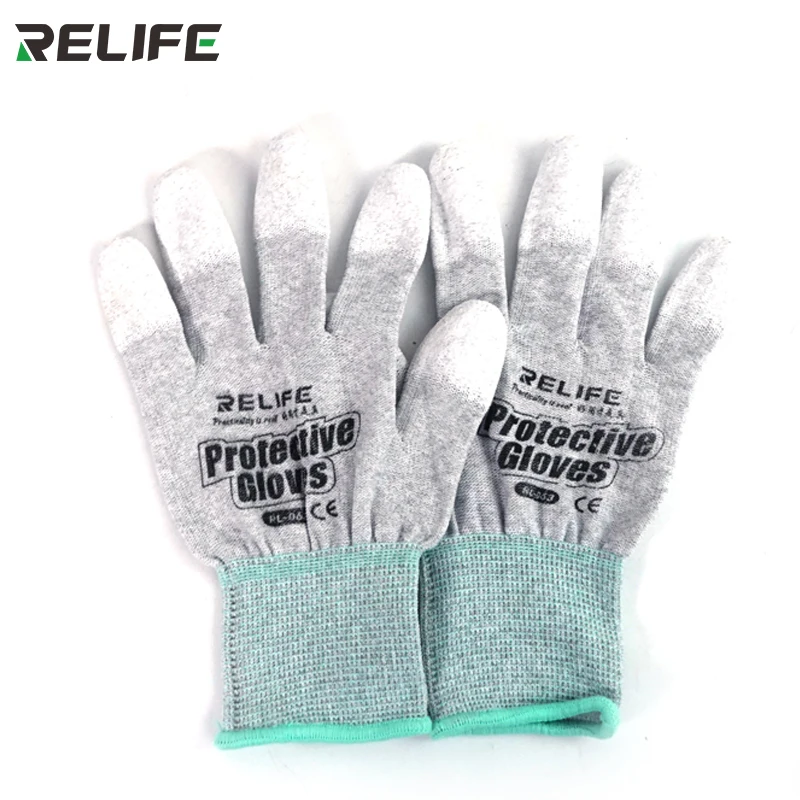 RELIFE RL-063 Anti Static Antiskid Glove PU Coated Finger Part Clean Gloves Knitted Glove for PC Computer Phone Repair tools