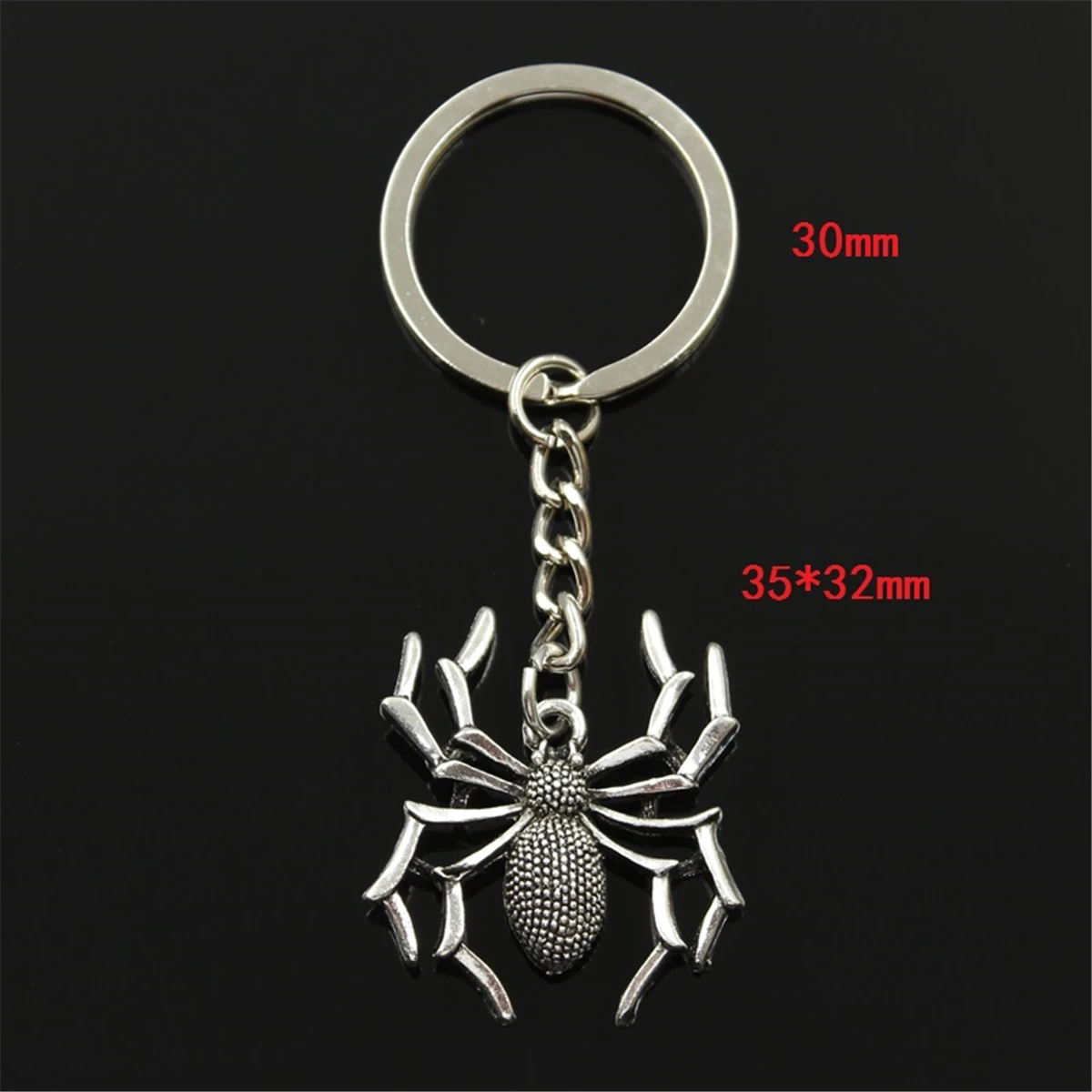 New Fashion Men 30mm Keychain DIY Metal Holder Chain Vintage Spider Halloween 35x32mm Bronze Silver Color Pendant Gift image 2