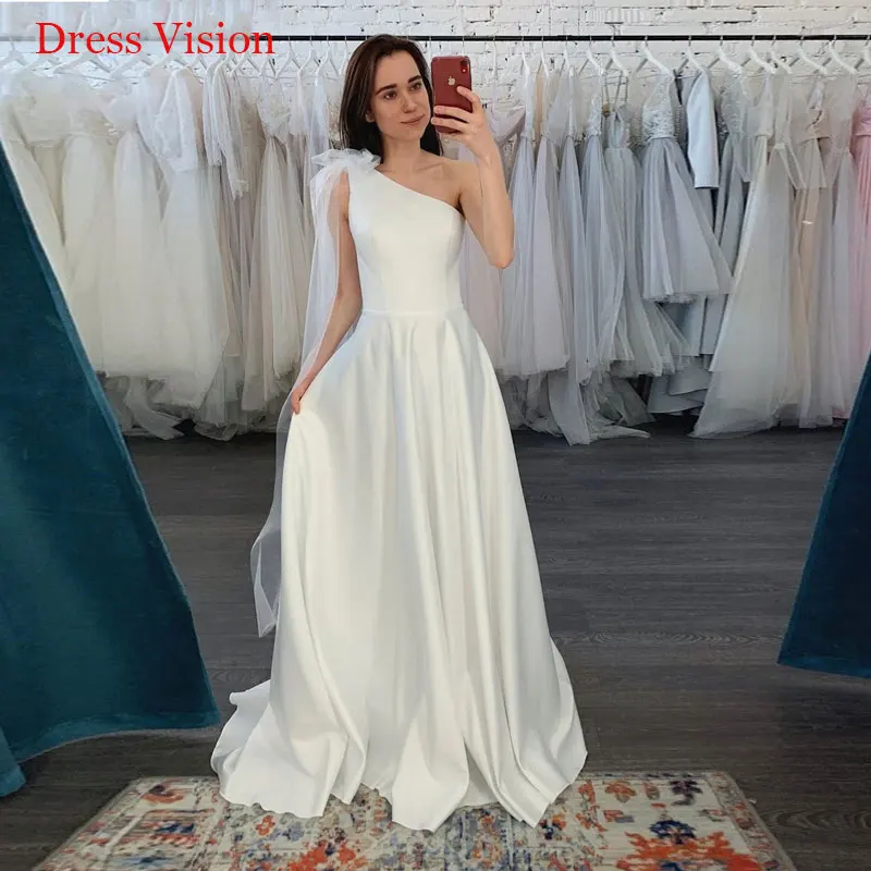 

New Style One Shoulder Satin Wedding Dresses Свадебное платье Robe De Soirée De Mariage Vestido De Noiva Bride Gown