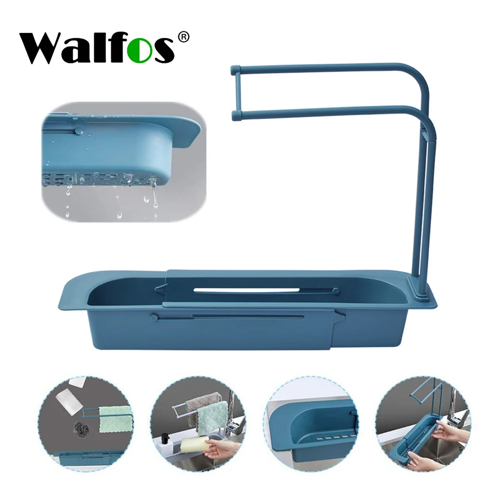 

Walfos Telescopic Sink Kitchen Drainer Rack Storage Basket Bag Faucet Holder Adjustable Bathroom Holder Sink Kitchen Accessorie