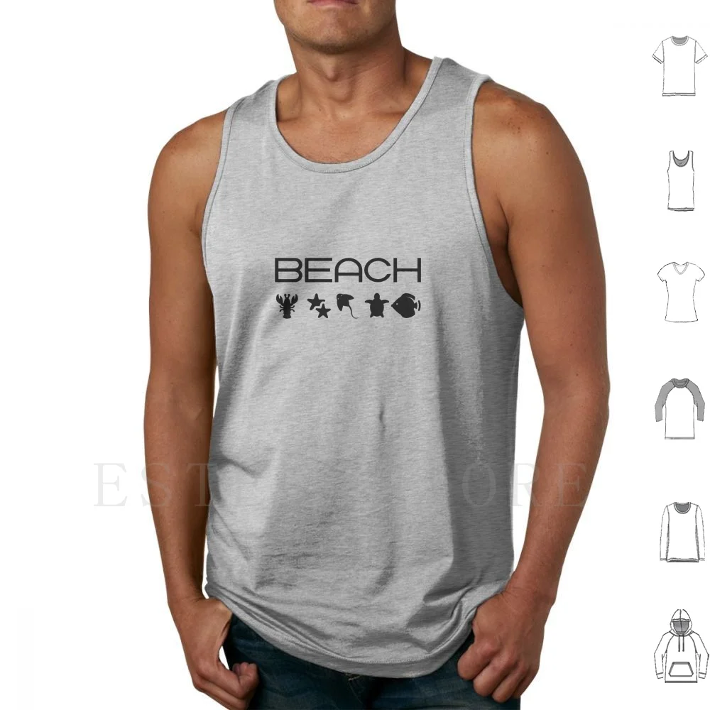 Beach Icons Marine Sea Creatures Light-Monotone Tank Tops Vest Sleeveless Beach Starfish Lobster Turtle Colorful Icons