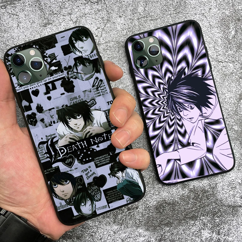 L Lawliet Japanese Anime Glass Silicone Phone Case FOR IPhone Se3 6s 7 8 14 Plus X XR XS 11 12 13 Mini 14 15 Pro Max