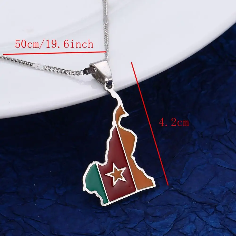 Stainless Steel Enamel Cameroon Map Pendant Necklaces Cameroun Maps Chain Jewelry Gift