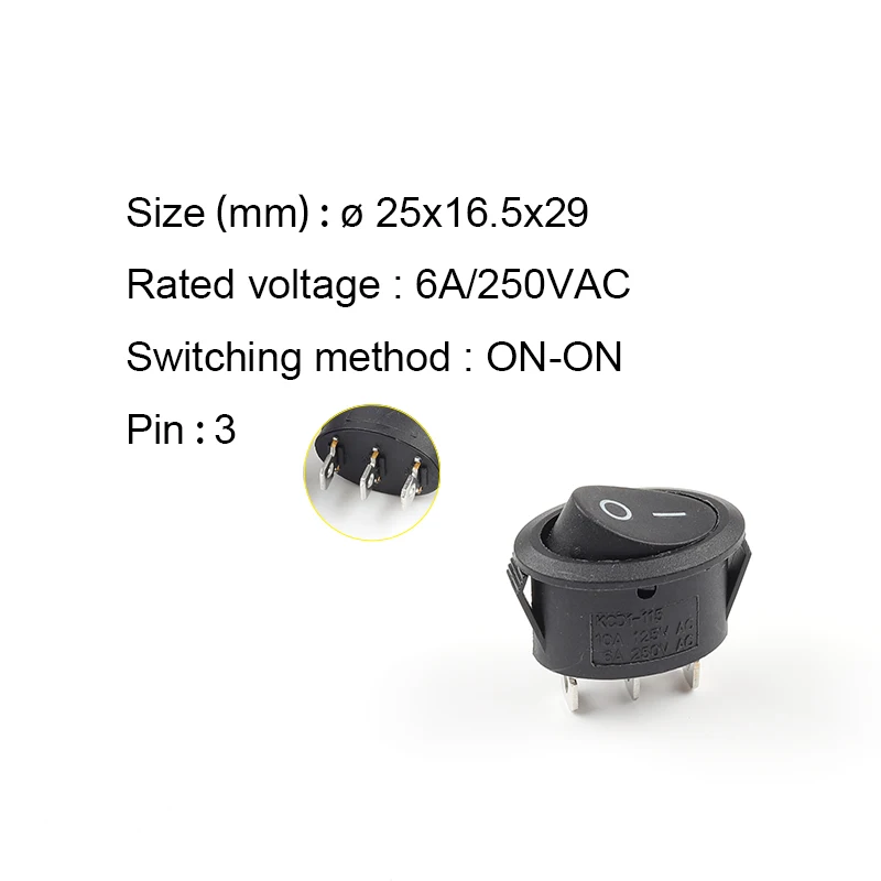 5 pcs KCD1 25*16.5mm Mini Round Boat Rocker Switch 2/3 Pin SPST ON-ON ON-OFF ON-OFF-ON 6A/250VAC Power Button Switch With Light