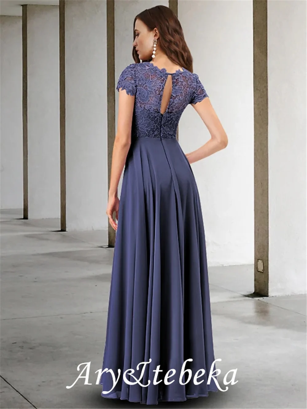 A-linie Mutter der Braut Kleid Elegante Jewel Neck Bodenlangen Chiffon Spitze Kurzarm Mit Falten Appliques 2021