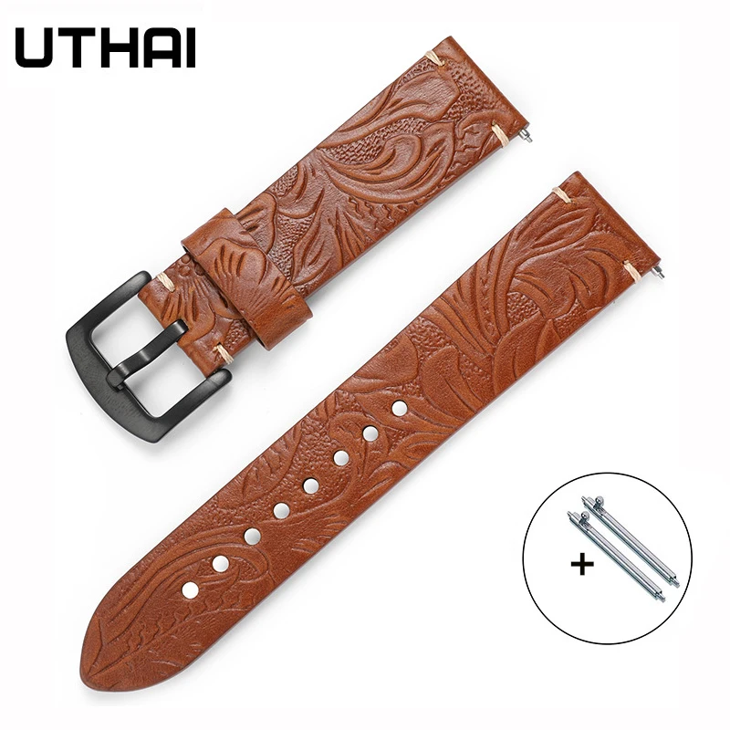 UTHAI Z73 Carved Leather Watch Band 20mm/22mm Watch strap Accessories Switch Ear Watchband