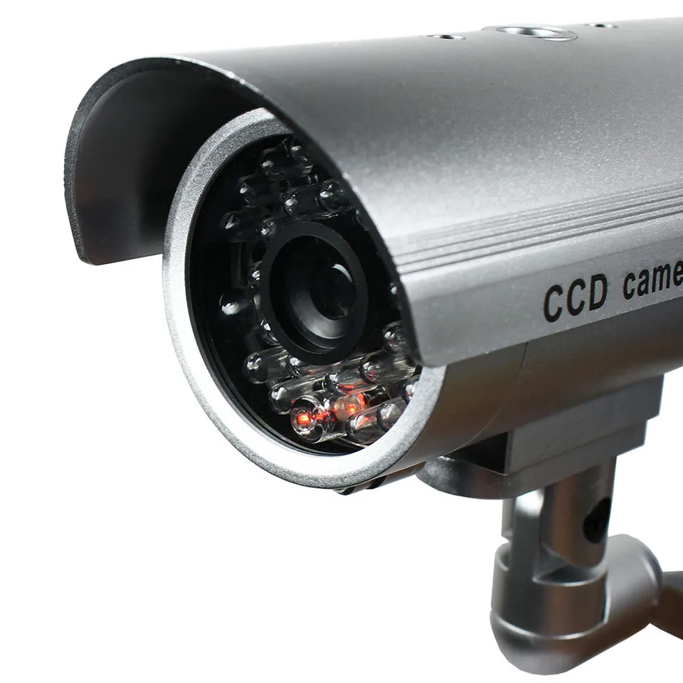 Cámara falsa de seguridad para exteriores, videocámara de videovigilancia cctv con luz led roja intermitente, alimentada por batería