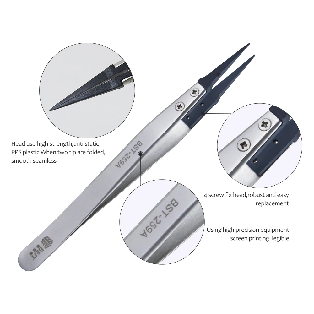 1Piece Head-changed Anti-Static Tweezers Plastic Straight Tips for Mobile Phone Computer Repair tools