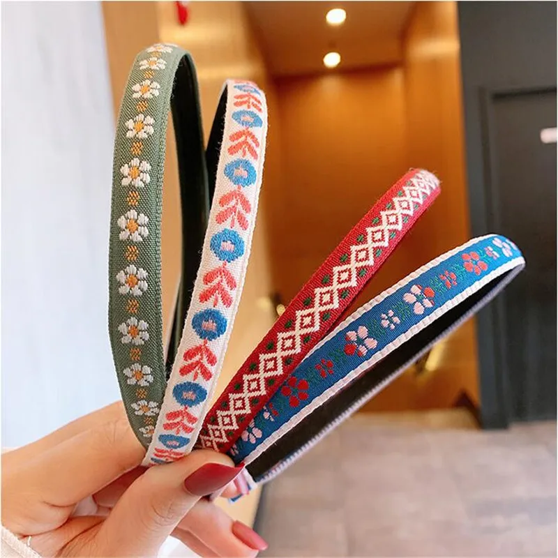 2021 Summer Embroidered Flower Retro Hairband Headband Women Girls Hair Head Hoop Band Accessories Scrunchie Hairbands Headdress