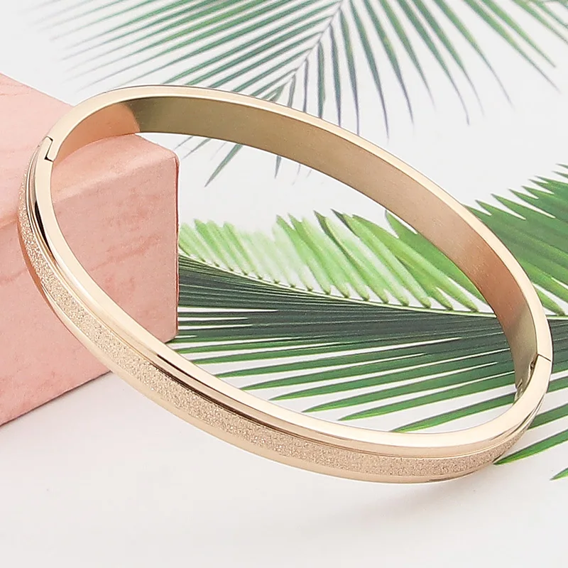 Hot Fashion Stainless Steel Jewelry High Quality Milled Sand Bangle for Woman Man Bracelet Party Gift Wholesale