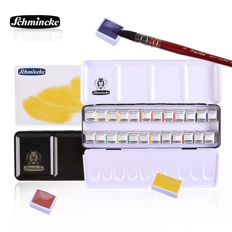 Schmincke Solid Watercolor Paints/Pigments Half/Full Pan 12/24 Colors AKADEMIE & HORADAM Art Professional Solid Aquarell Pigment