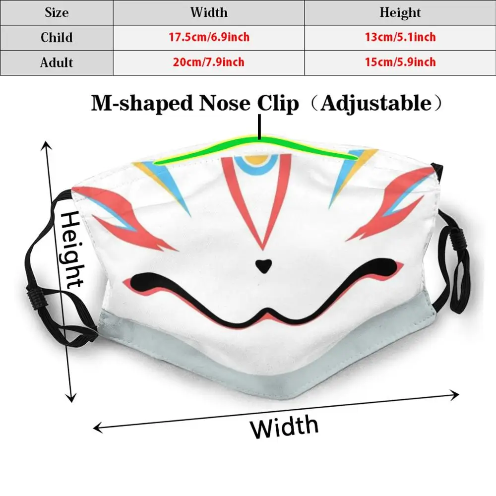 Topeng "Klasik" Lucu Cetak Dapat Digunakan Kembali Pm2.5 Filter Masker Wajah Rubah Kitakua Mulut Nippon Jepang Tradisional Youkai Maw Ome