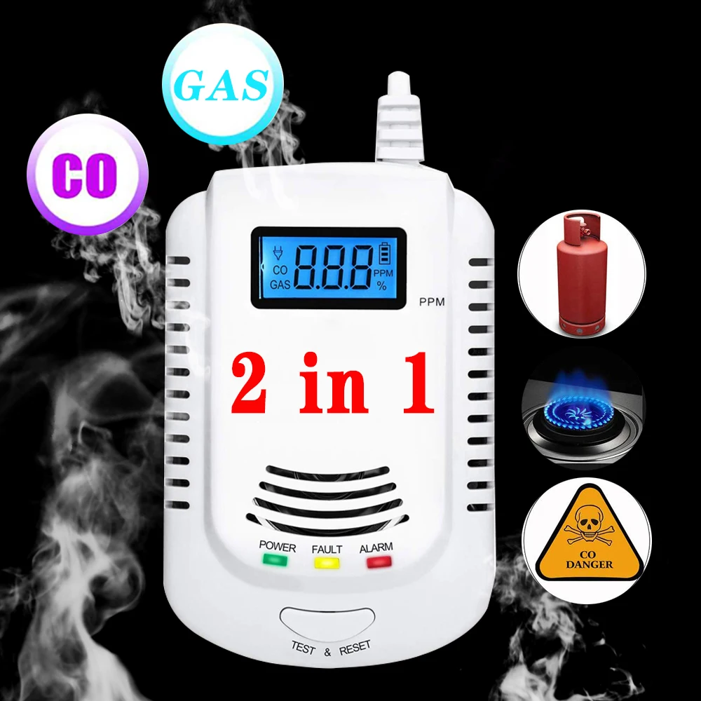 Independent Carbon Monoxide Detector,Gas Leak Warning 85dB Siren,Gas  Sensor Methane,Propane,CO Alarm,EU Plug LCD Security