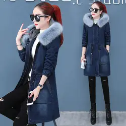 New Women's Denim Jacket Fur Parka Female 2023 Winter Jean Coat Women Jackets Black Denim Coats Woman Lambswool Outerwear H196