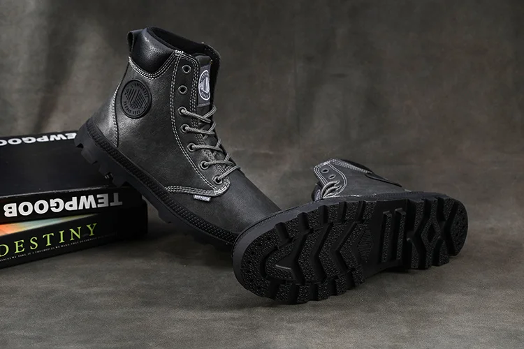 PALLADIUM Men Outdoor Gray Warm Winter Leather Ankle Boots male High Quality Lace-up Walking Pampa Cuff Casual Shoes Eur40-44