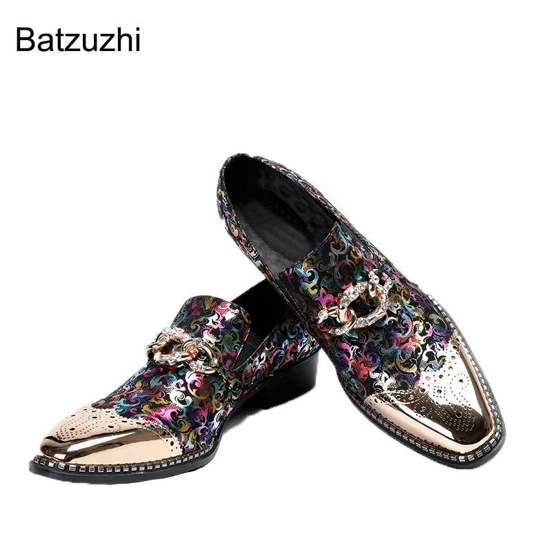 

Batzuzhi Luxury Oxford Shoes for Men New Men Shoes Pointed Metal Toe Fashion Mutil Leather Dress Shoes Men for Party/Wedding