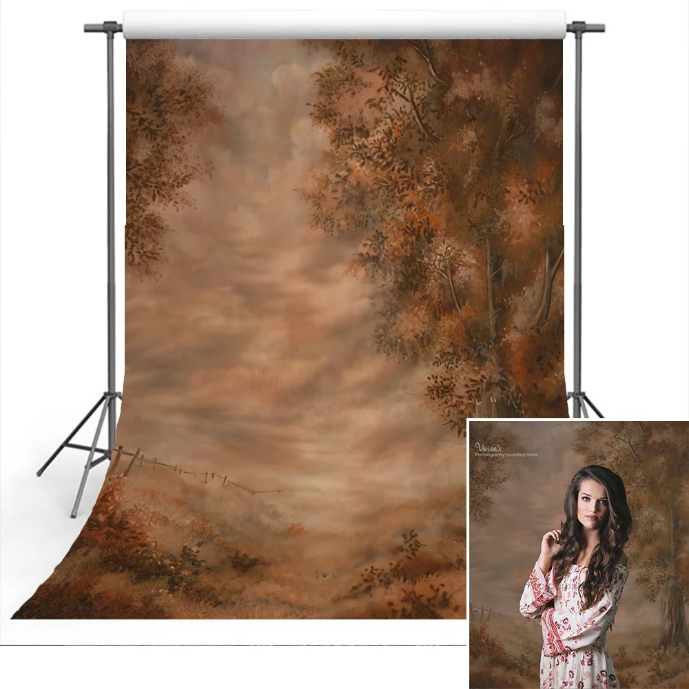 Hand Painting Brown Forest Backdrop Adult Photography Oil Abstract Background Artistic Country Path Leaves Portrait Photostudio