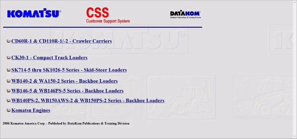 KOMATSU CSS Repair Manuals and WIRING DIAGRAMS  2008 FULL SET-PDF Version