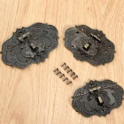 1set Iron Latch Hasp Hook Lock 7 screws Clasp Buckle Decorative Antique Brass Vintage Box Case Chest furniture Hardware 3sizes