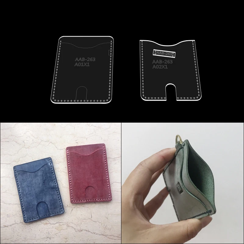 Leather diy handmade craft tool leather bag card case coin purse pattern acrylic transparent template cutting pattern