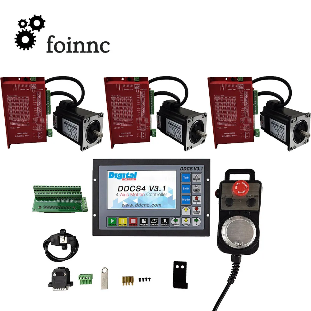 3/4-axis CNC Router Kit 1PCS Offline CNC Controller DDCSV3.1+3PCS 2.2NM Closed-Loop stepper motor Kits+1PCS 4-Axis Handwheel MPG