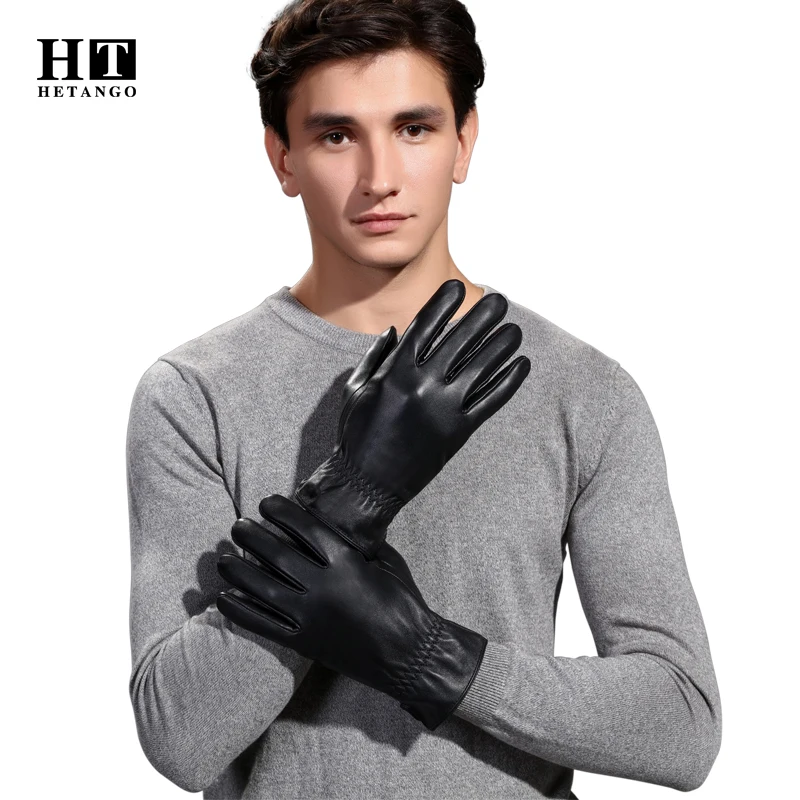 Winter Men's Leather Gloves High-Hrade Sheepskin Warmth Soft Cold-Proof Mittens Elastic Design Touch Screen Gloves