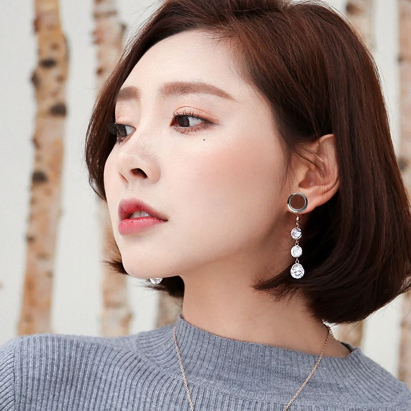 2pieces Stainless Steel Ear Tunnels Plugs and Tunnels Dilataciones Oreja Expansiones Oreja Ear Piercing Gem CZ Crystal Dangle