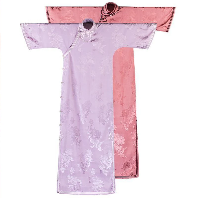 Abito cinese rosa viola Qipao raso stile tradizionale abito da donna Cheongsam cina abbigliamento Tang Costume abiti Cosplay