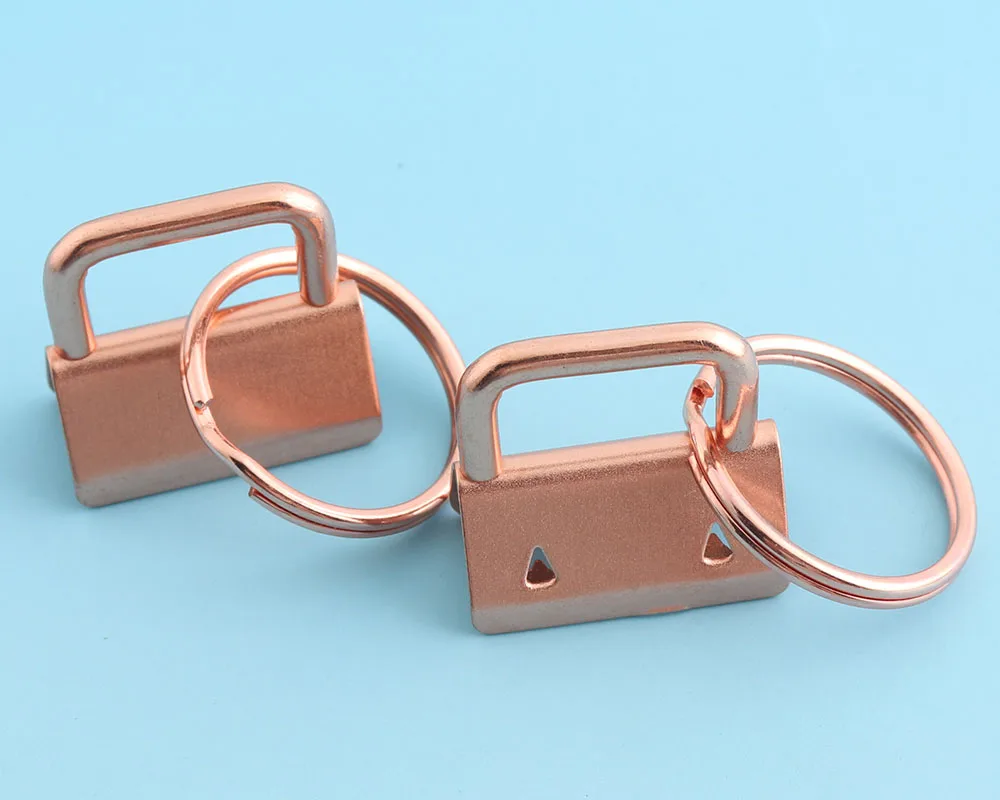 

Rose gold Key Fobs Hardware with Keyrings 50sets 25mm/32mm Key Chains For Wrist Key Lanyard Clips Metal Ribbon End Cap Keyfobs