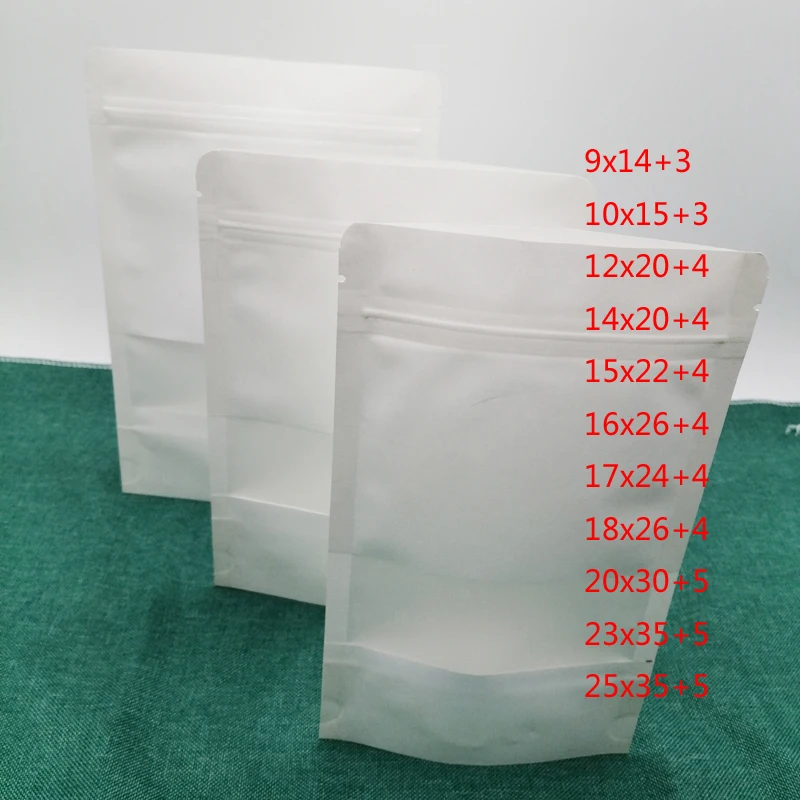 White Kraft Paper Bags 100Pcs Window Standing White Paper Ziplock Bag Handmade Gift Bag Paper Box Kraft Packaging Bags Wed Pouch