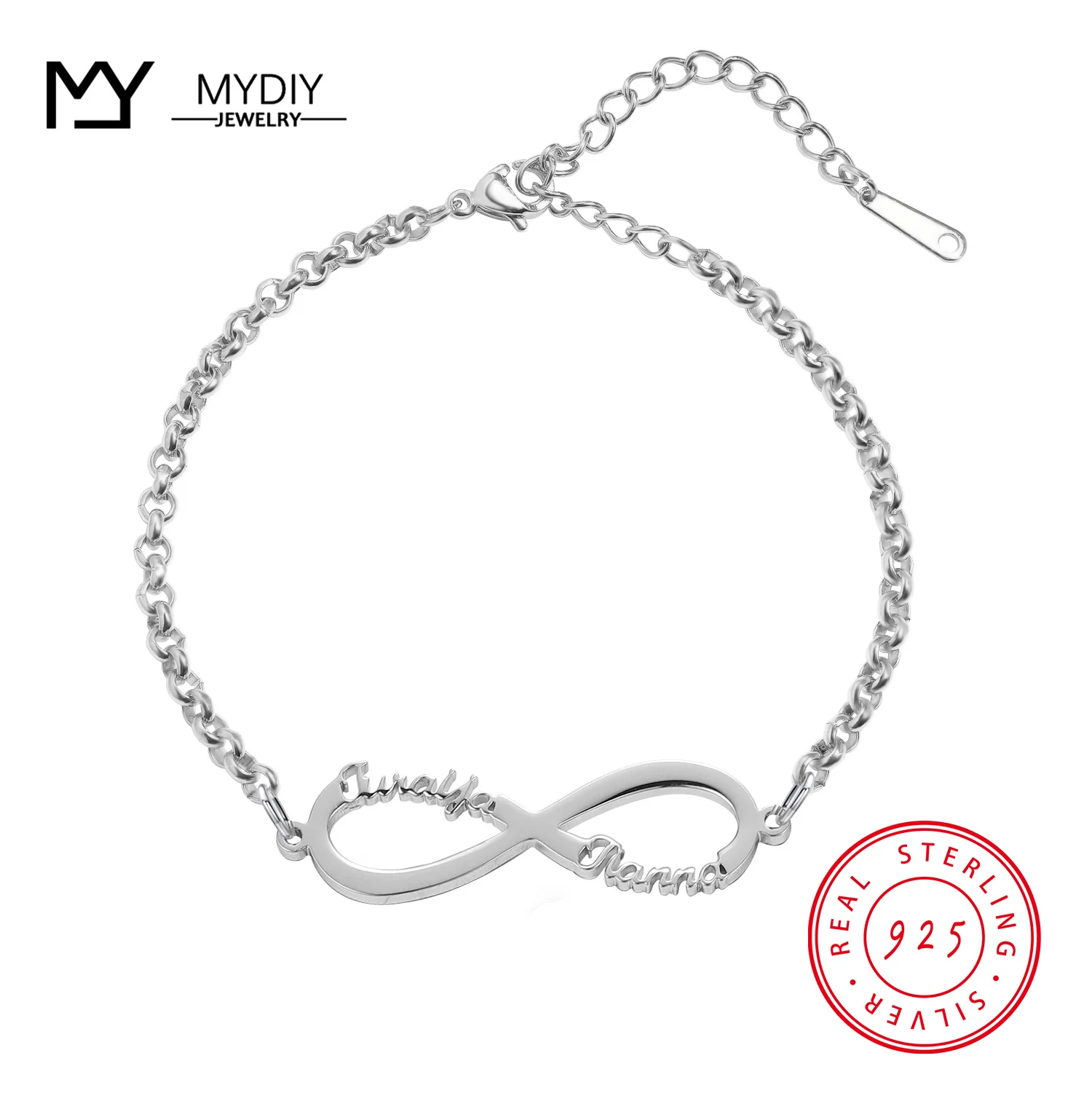 MYDIY Customized Infinite Loop Bracelet Personalized 925 Sterling Silver Jewelry Handmade Bracelet Customized Jewelry Gifts