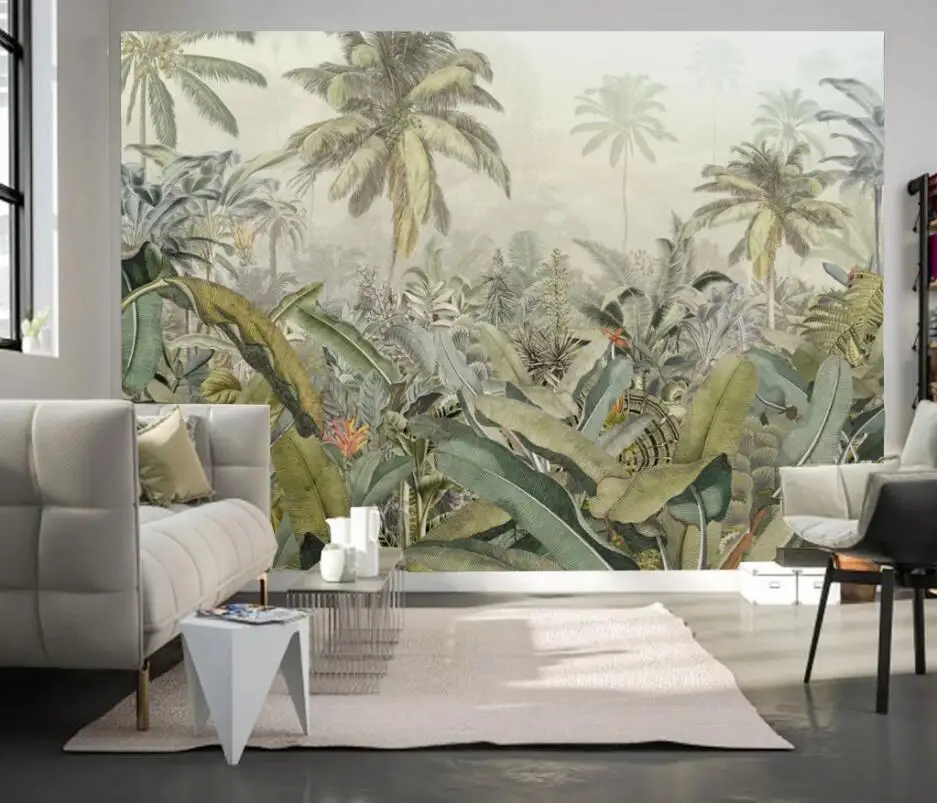 beibehang Custom 3d wallpaper mural medieval hand painted tropical rain forest plant banana leaf tv background wall paper