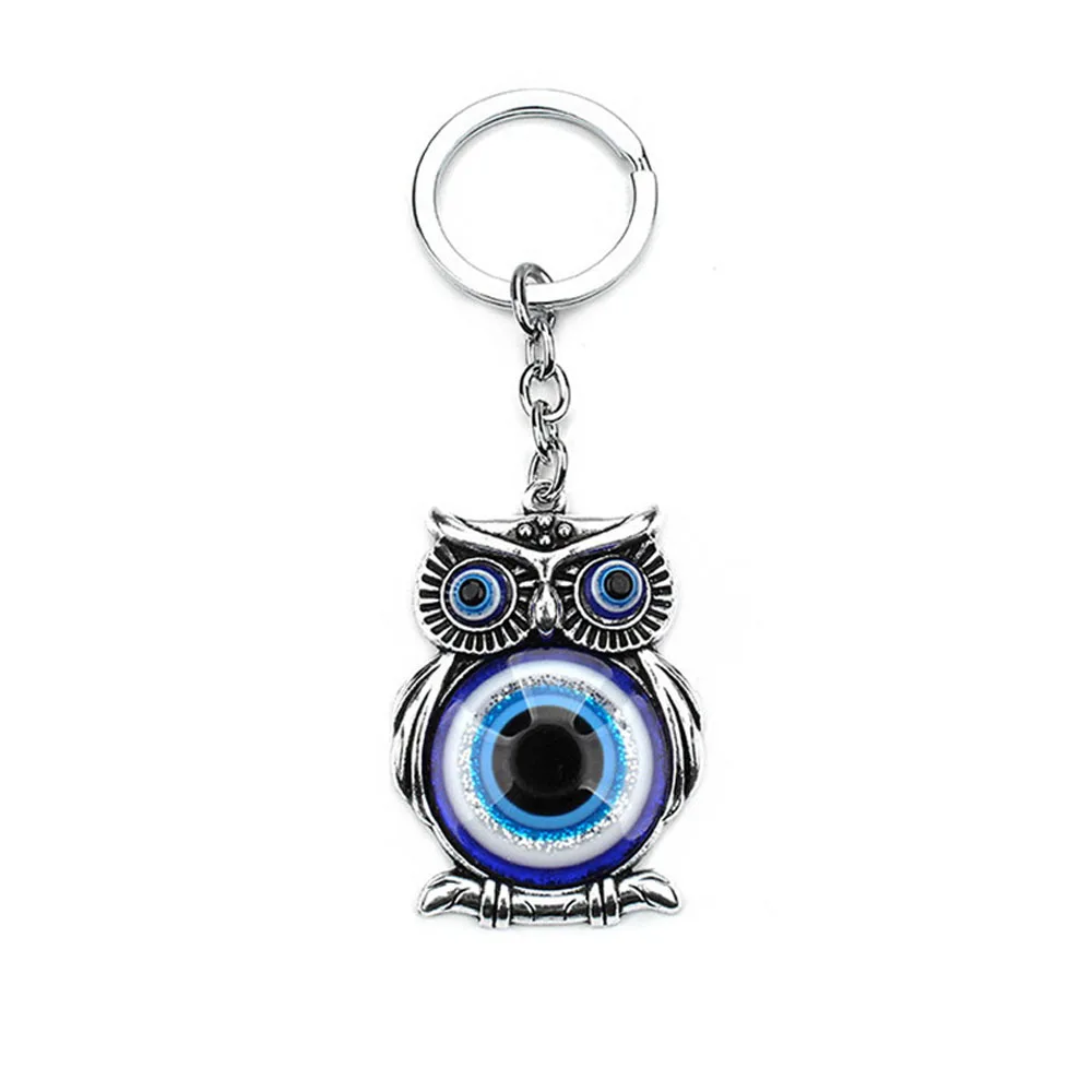 Blue Evil Eye Owl Lucky Charm Car Key Chain Protection Tassel Hanger Crystals Car Key Chain Fashion Jewelry Gift Car Accessories